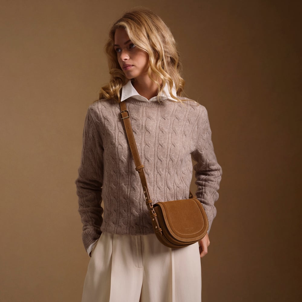 Small Stella Satchel Crossbody Cognac Suede