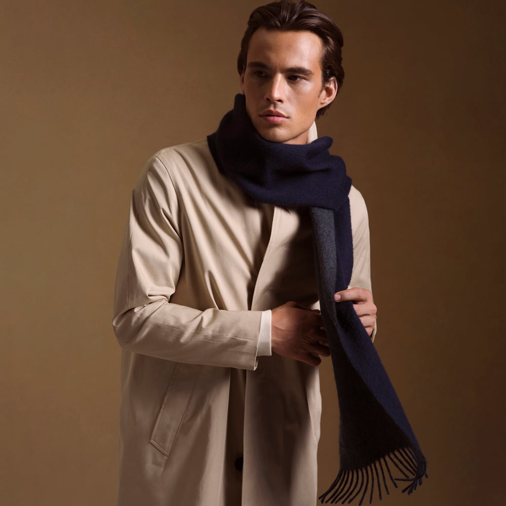 Heavyweight Bi-Colour Cashmere Scarf Navy & Grey