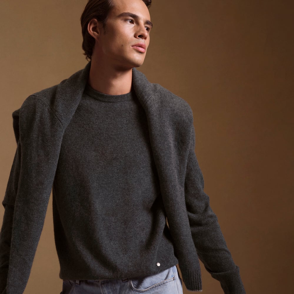Men’s Crew Neck Cashmere Jumper Dark Grey Melange