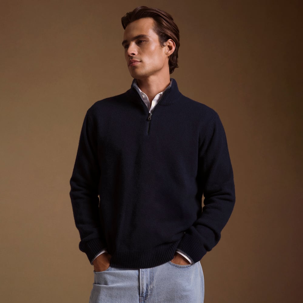 Quarter Zip Cashmere Jumper Navy