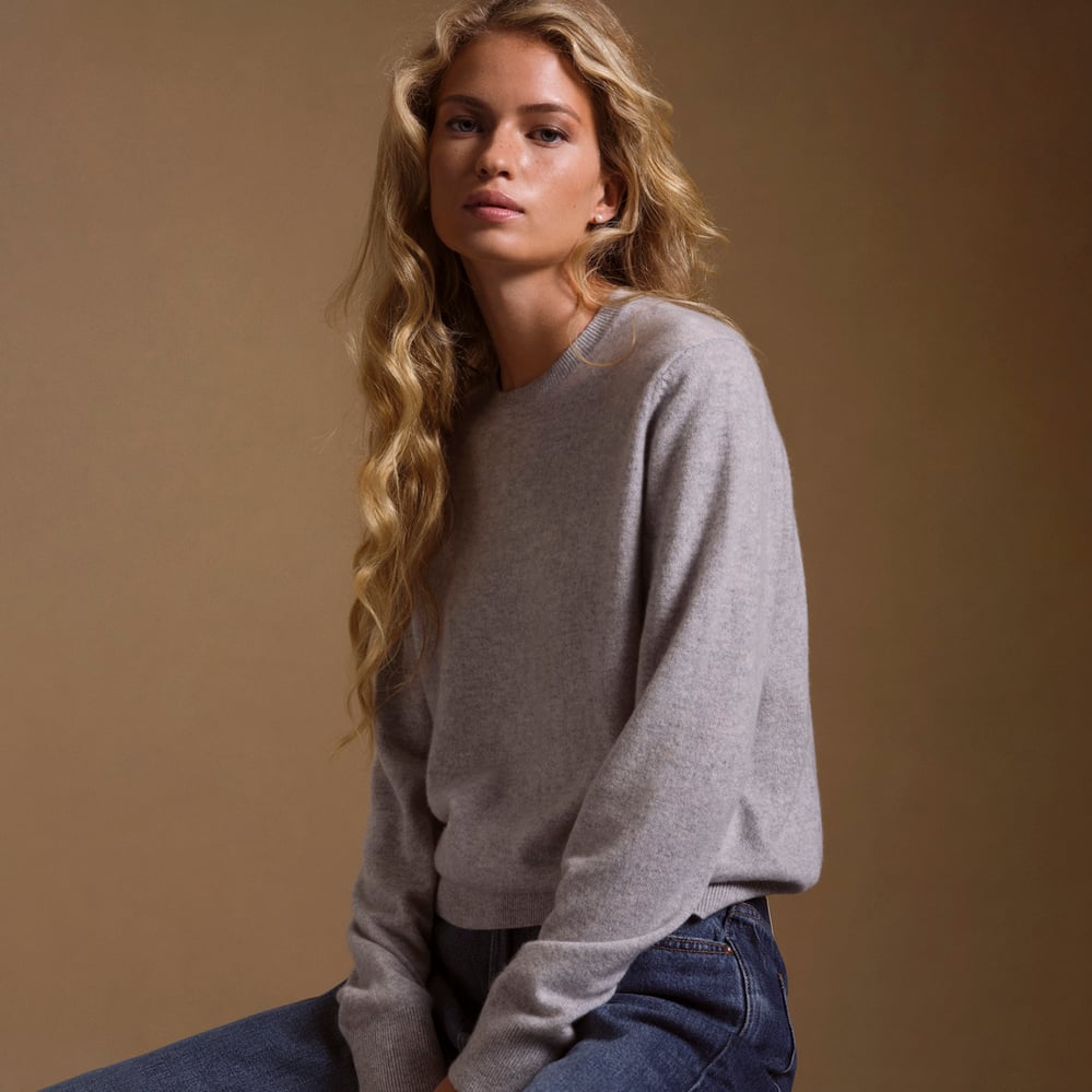 Women’s Crew Neck Cashmere Jumper Light Grey Melange