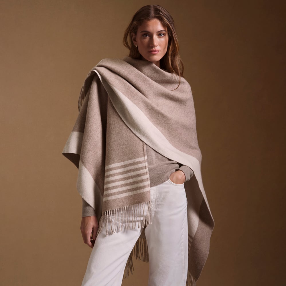 Stripe Wool & Cashmere Cape Latte & Chalk Cashmere