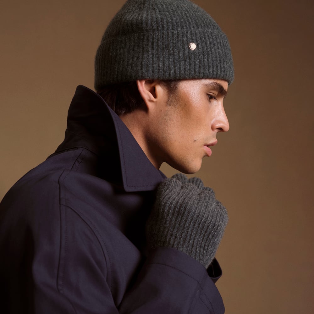 Ribbed Cashmere Gloves Dark Grey Melange