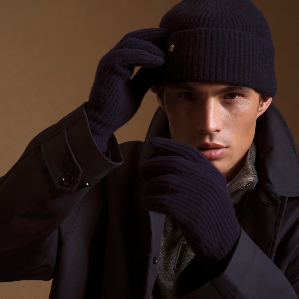 Ribbed Cashmere Gloves Navy