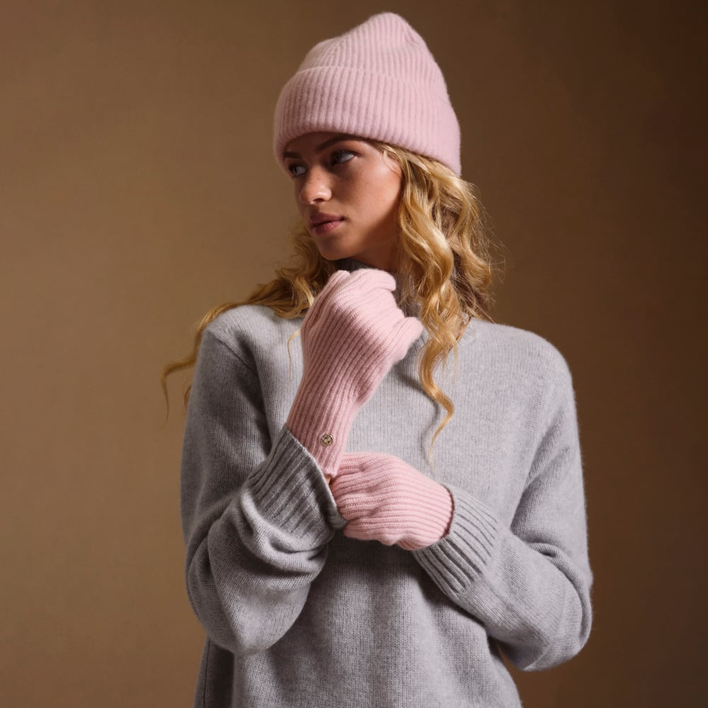 Ribbed Cashmere Gloves Pink