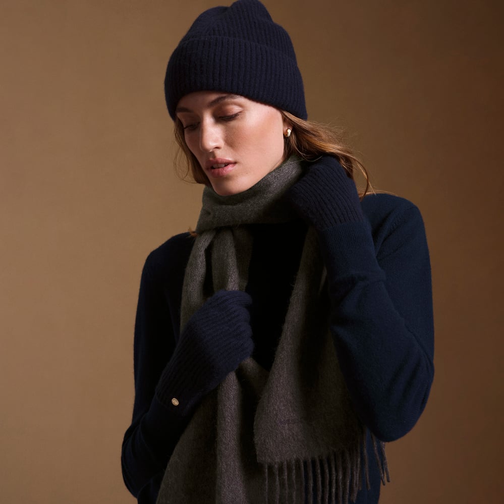 Ribbed Cashmere Gloves Navy