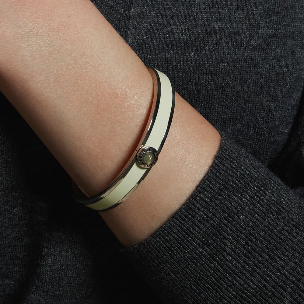 Gemstone Enamel Bangle Ivory Enamel, Labradorite & Palladium Silver Plated