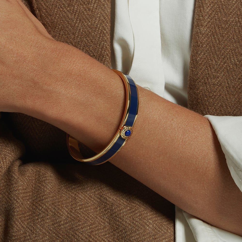 Gemstone Enamel Bangle Navy Enamel, Lapis Lazuli & 18ct Gold Plated