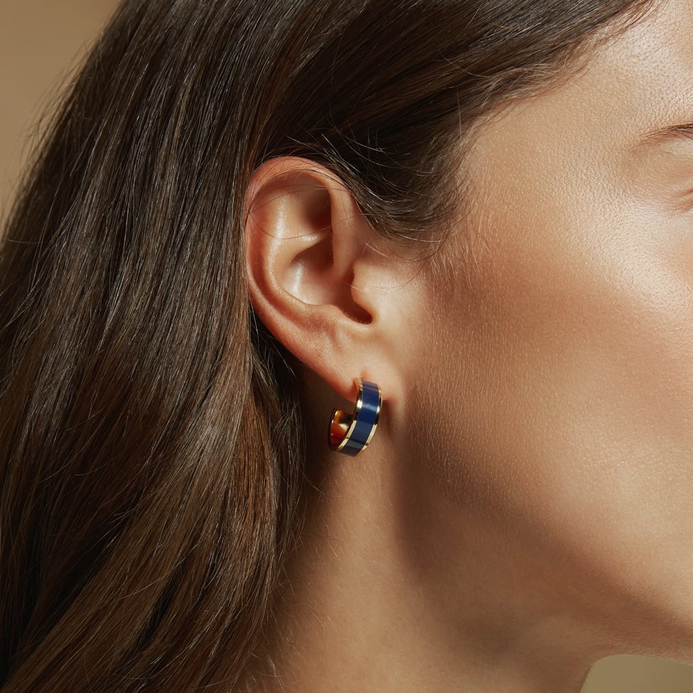 Enamel Hoop Earrings Navy Enamel & 18ct Gold Plated