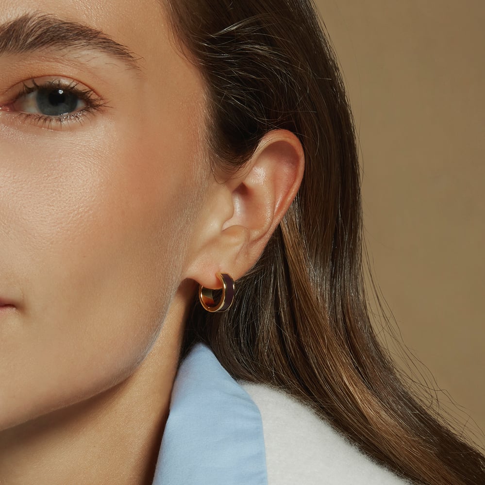 Enamel Huggie Earrings Fig Enamel & 18ct Gold Plated