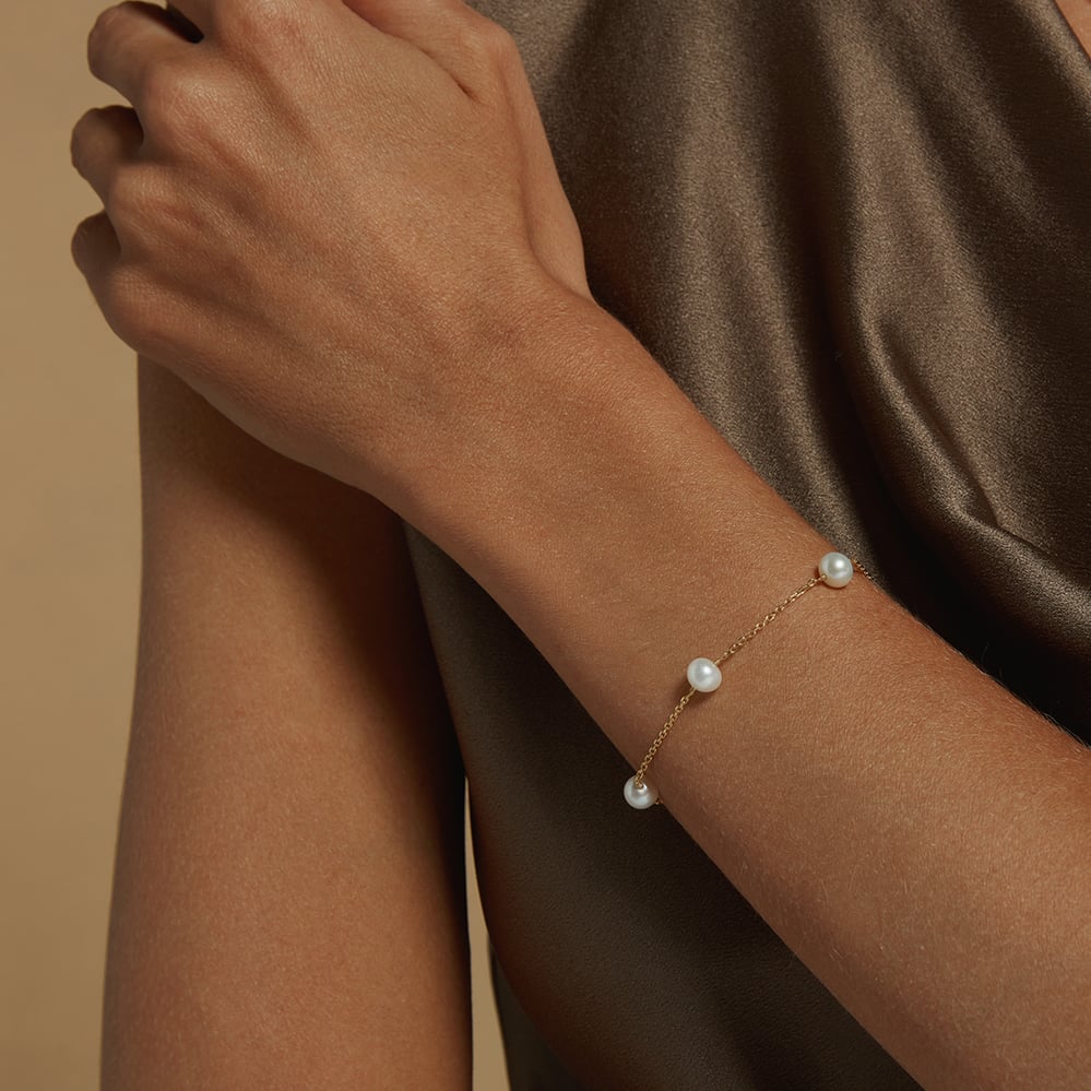 Pearl Station Bracelet Freshwater Pearls & 18ct Gold Vermeil