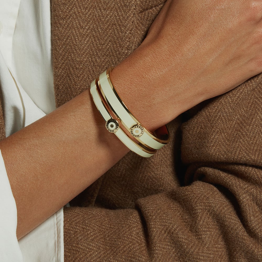 Thin Enamel Bangle Ivory Enamel & 18ct Gold Plated