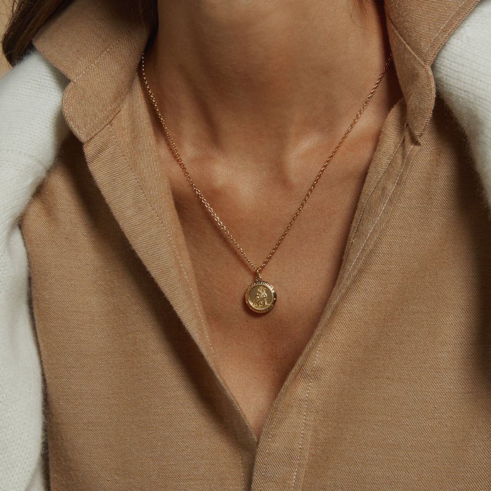 St Christopher Charm Necklace 18ct Gold Vermeil