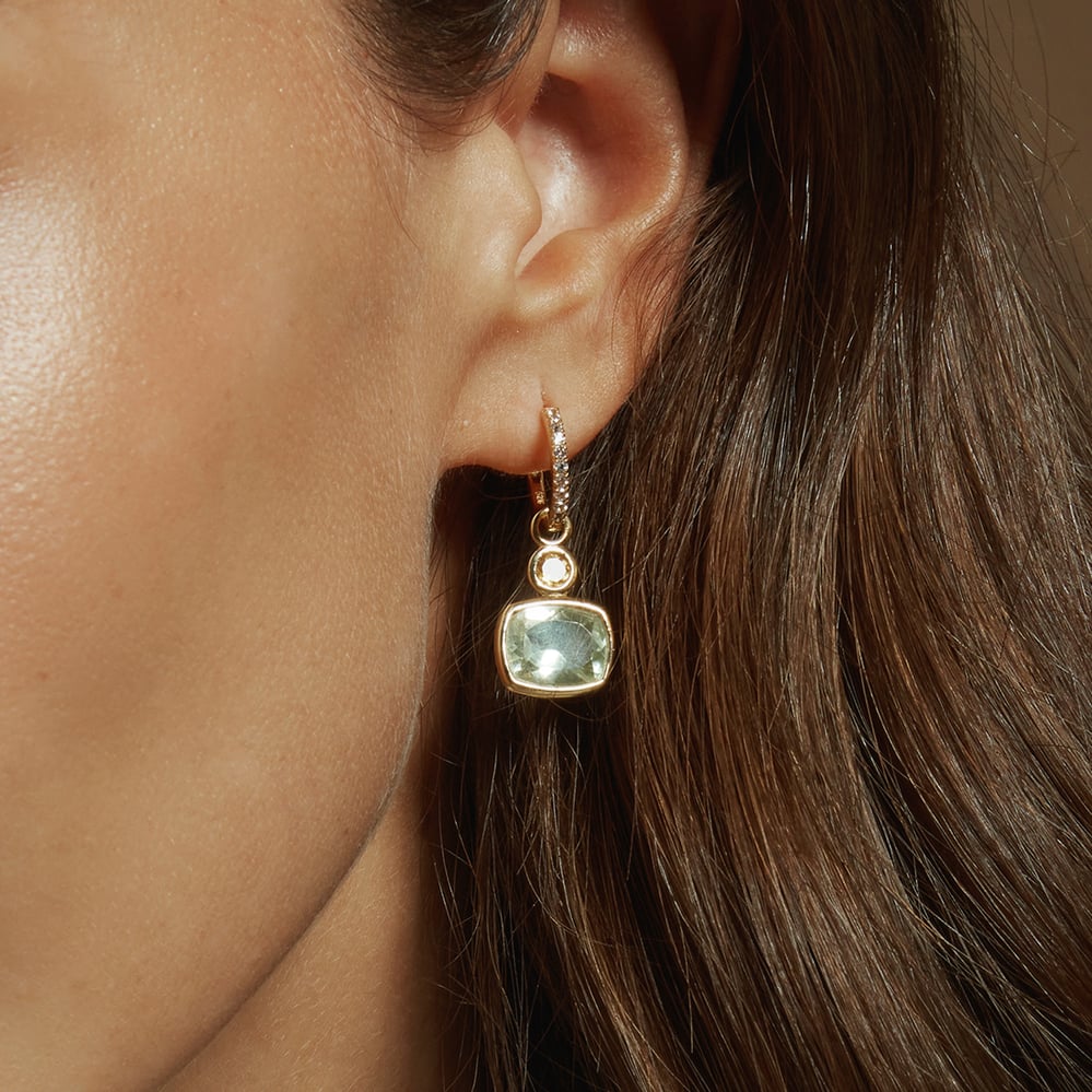 Duo Gemstone Charm Hoop Earrings Green Amethyst & Citrine