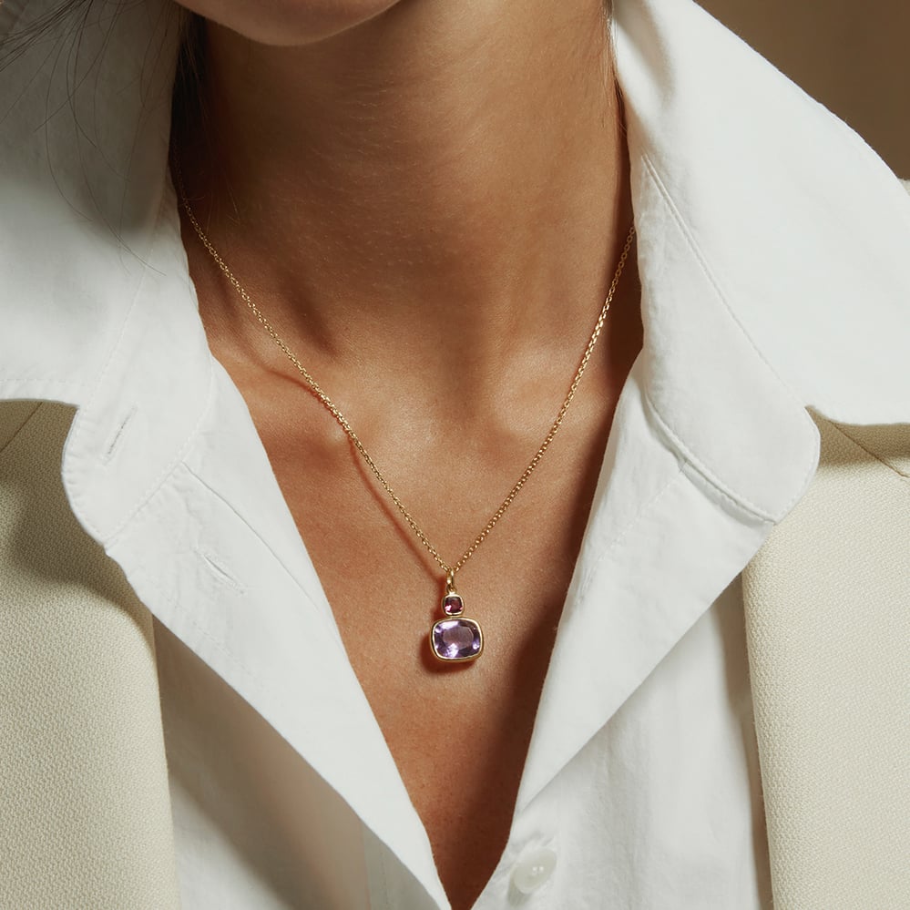 Duo Gemstone Pendant Necklace Purple Amethyst & Rhodolite Garnet