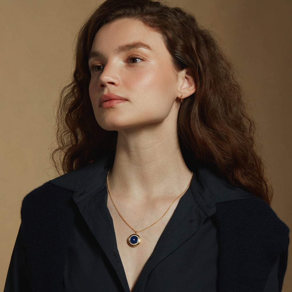 Round Locket Necklace Lapis Lazuli, White Topaz & 18ct Gold Vermeil