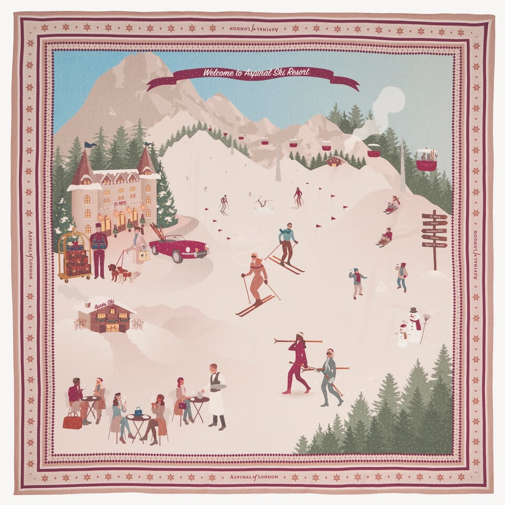 Merino Wool & Silk Wrap Neutral Alpine Ski Scene