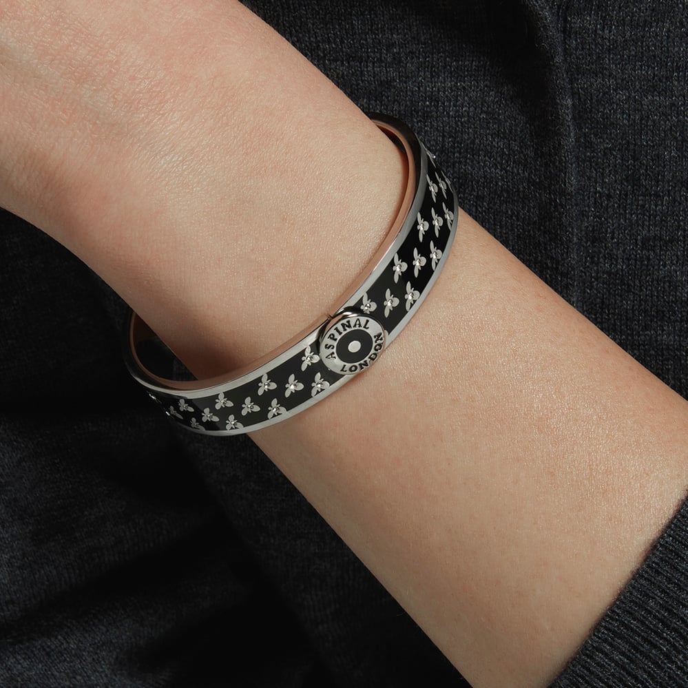 Bee Bangle Black Enamel & Palladium Silver Plated