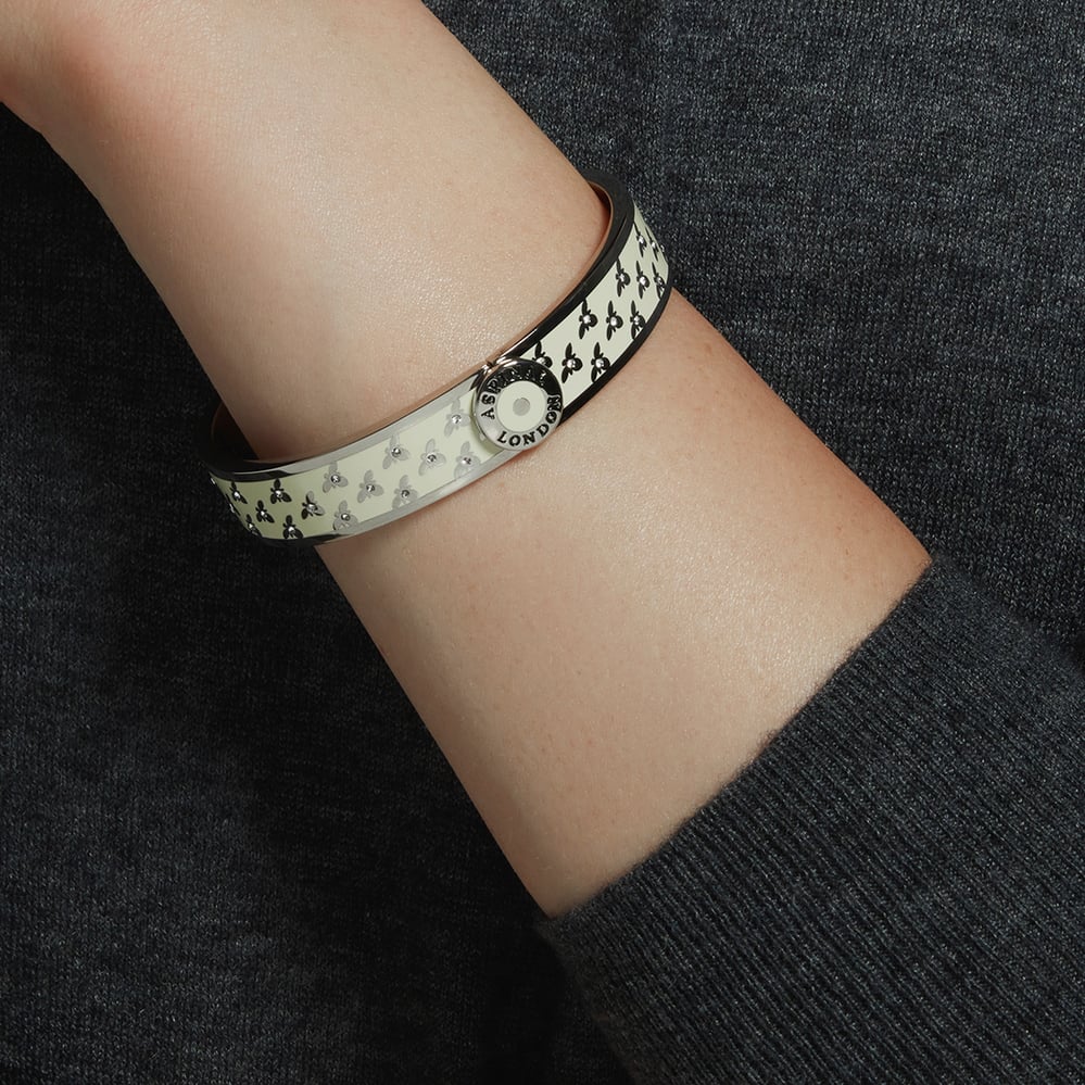 Bee Bangle Ivory Enamel & Palladium Silver Plated