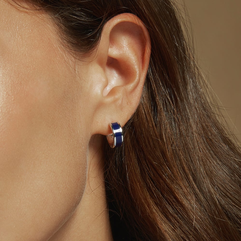 Enamel Huggie Earrings Navy Enamel & Palladium Silver Plated