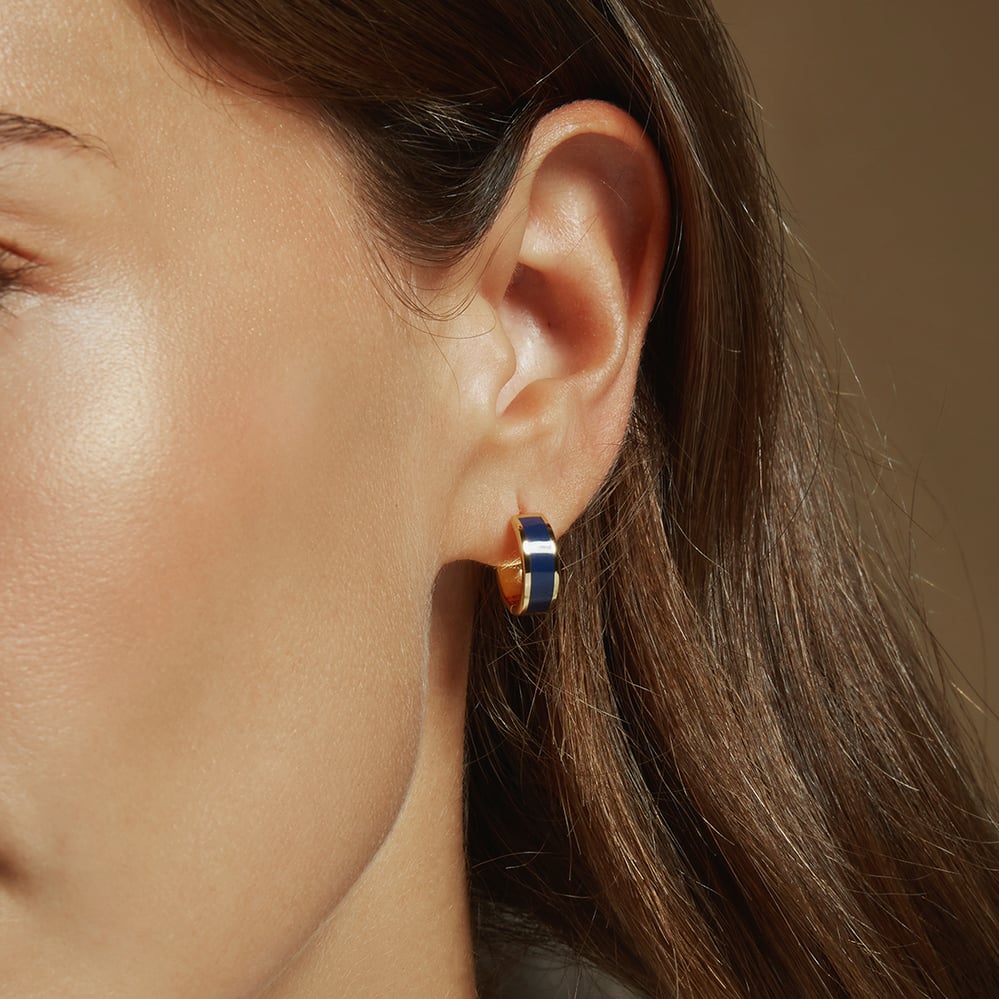 Enamel Huggie Earrings Navy Enamel & 18ct Gold Plated