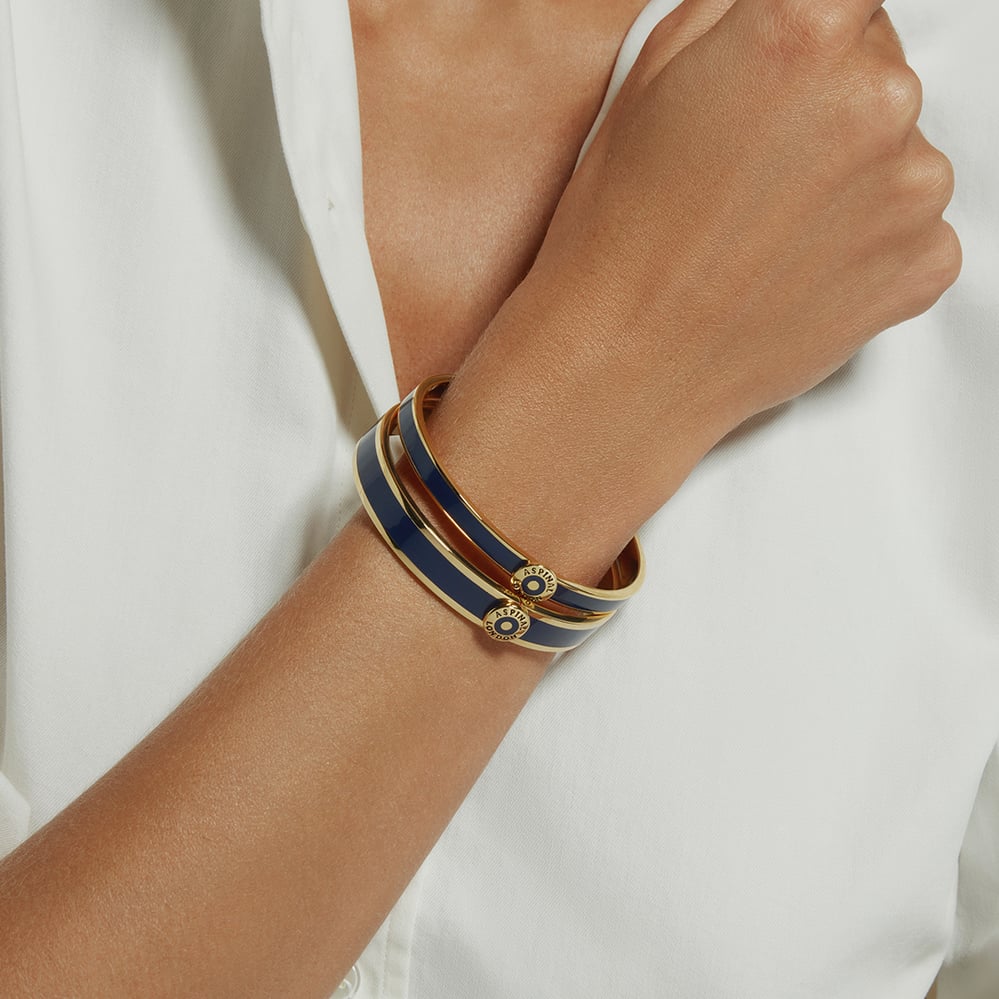 Thin Enamel Bangle Navy Enamel & 18ct Gold Plated