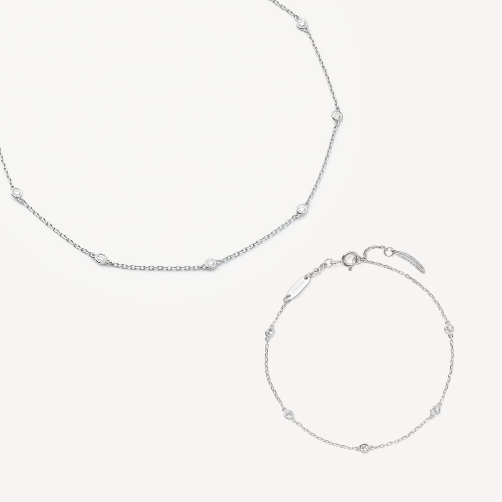 Celeste Necklace & Bracelet Set Diamond & 14ct Solid White Gold