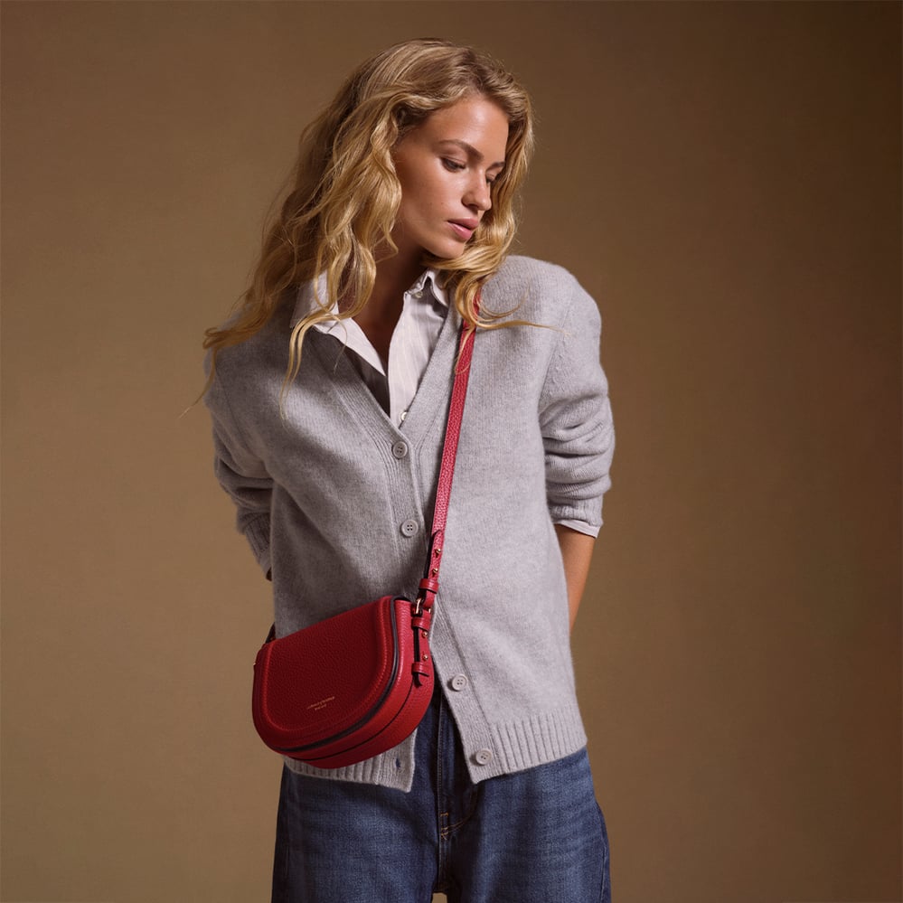 Small Stella Satchel Crossbody Cherry Red Pebble