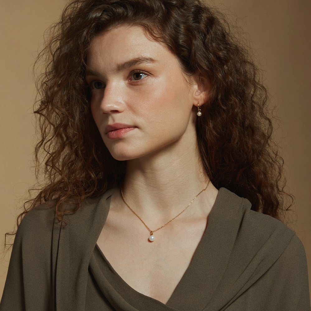 Pearl Pendant Necklace & Earrings Set Freshwater Pearl & 18ct Gold Vermeil