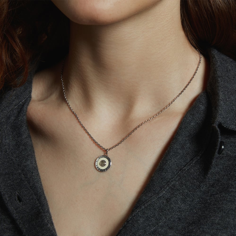 Gemstone Enamel Pendant Necklace Ivory Enamel, Labradorite & Palladium Silver Plated