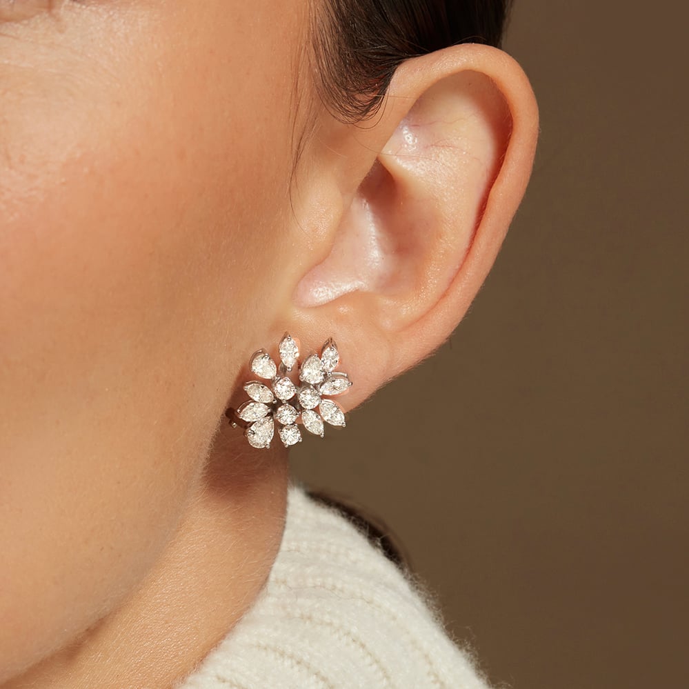 Statement 2.5ct Diamond Leaf Stud Earrings 2.5ct Diamond