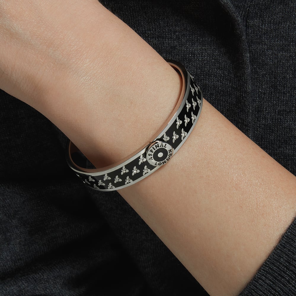 Bee Bangle Black Enamel & Palladium Silver Plated