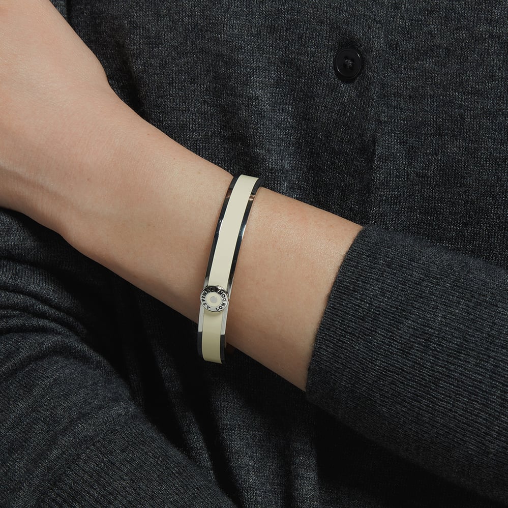 Enamel Bangle Ivory Enamel & Palladium Silver Plated