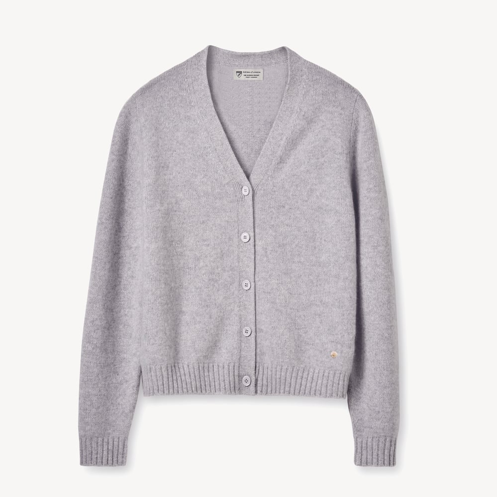 V-Neck Cashmere Cardigan Light Grey Melange