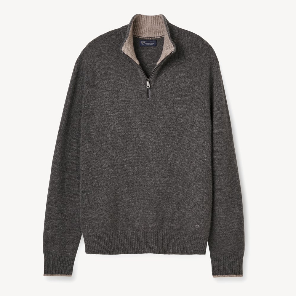 Quarter Zip Cashmere Jumper Dark Grey Melange