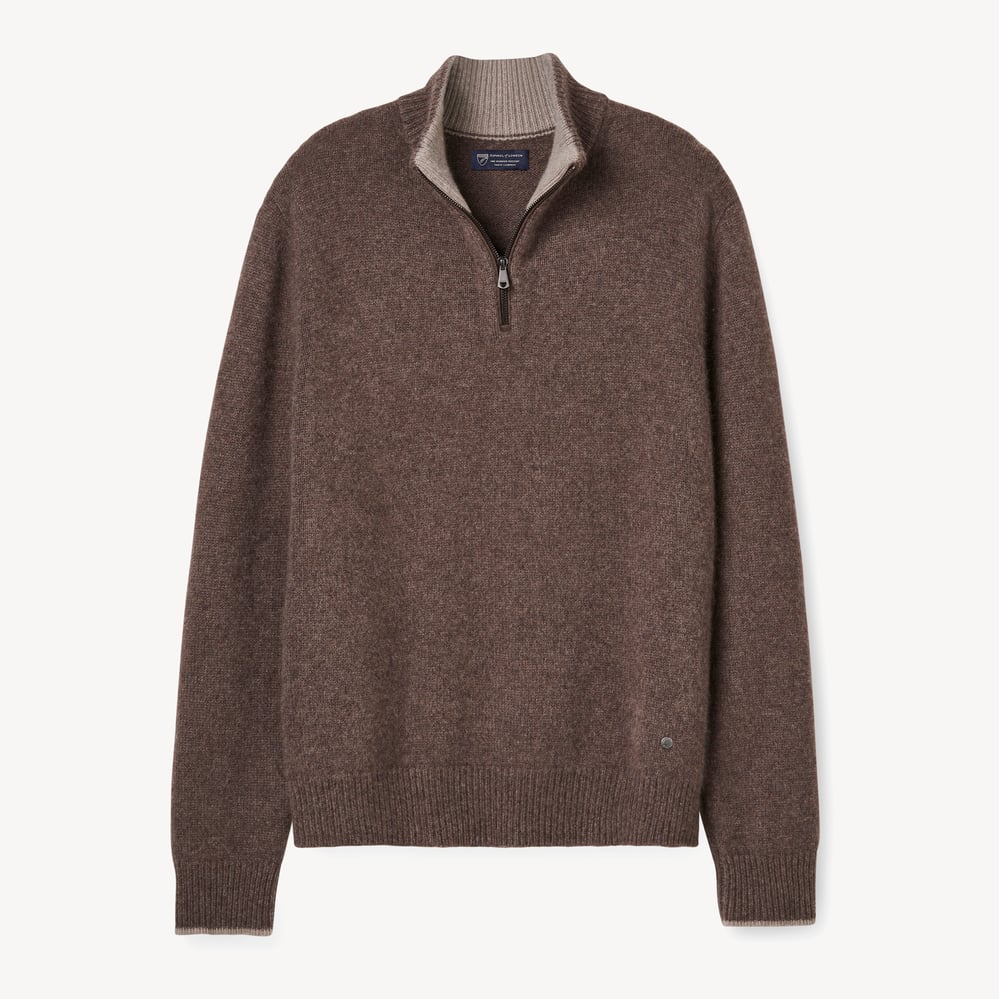 Quarter Zip Cashmere Jumper Mocha Melange