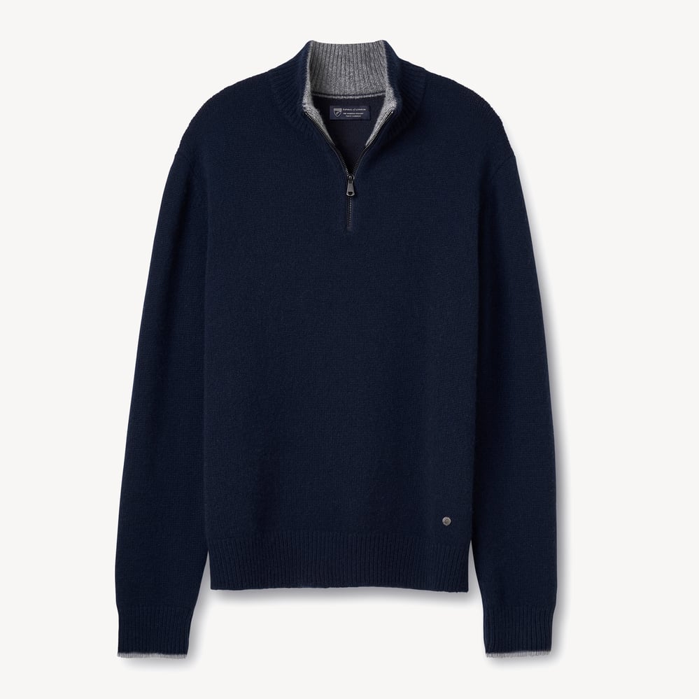 Quarter Zip Cashmere Jumper Navy