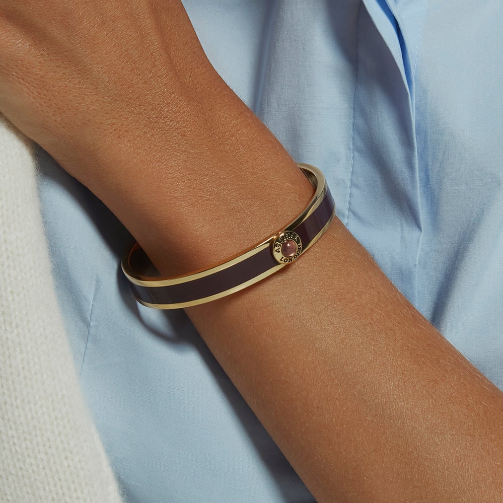 Enamel Studs & Bangle Set Fig Enamel, Amethyst & 18ct Gold Plated