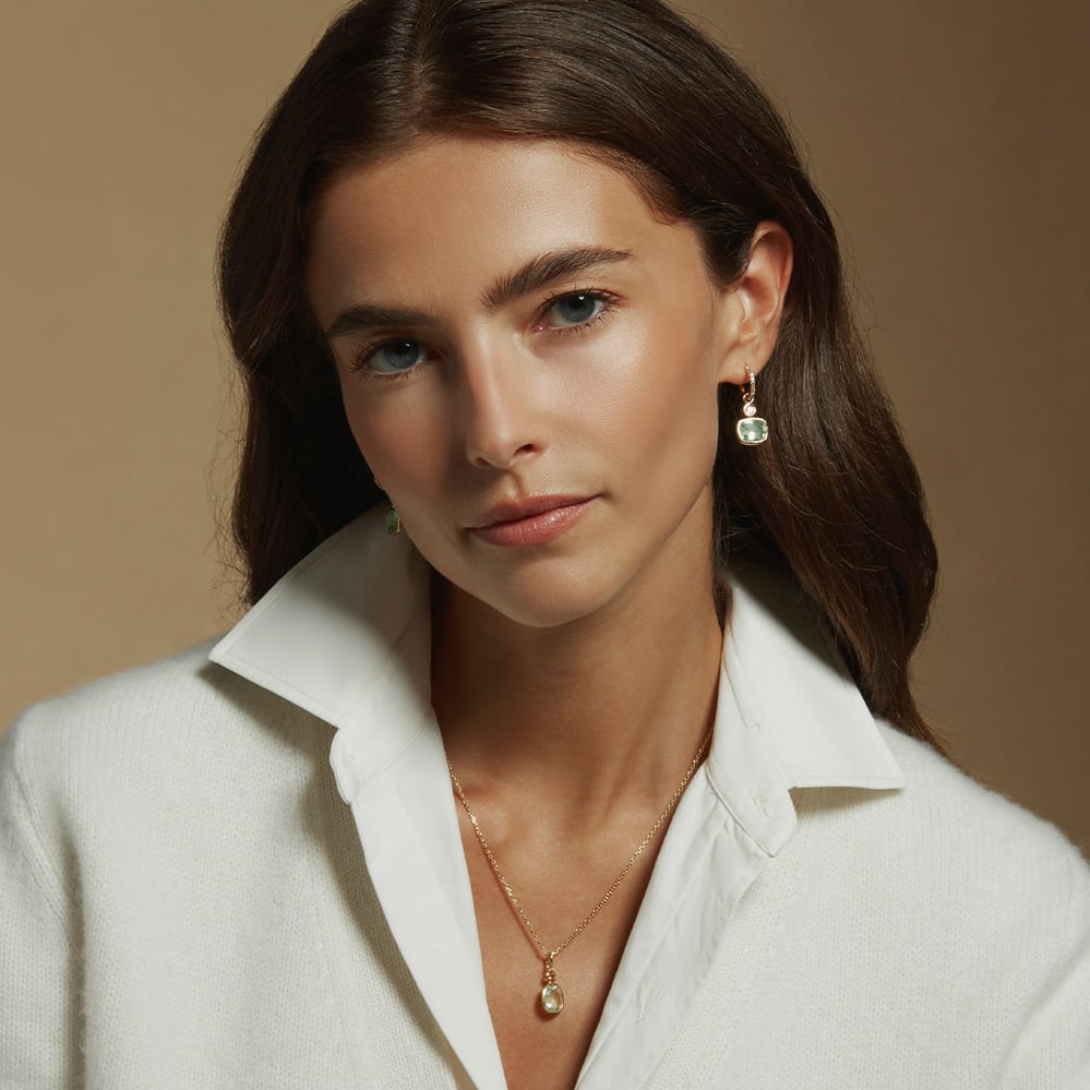 Duo Gemstone Necklace & Earrings Set Citrine, Green Amethyst & 18ct Gold Vermeil
