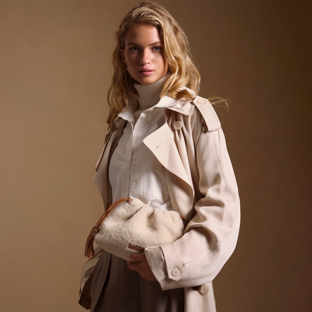 Soho Midi Crossbody Pouch Natural Shearling & Tan Nappa