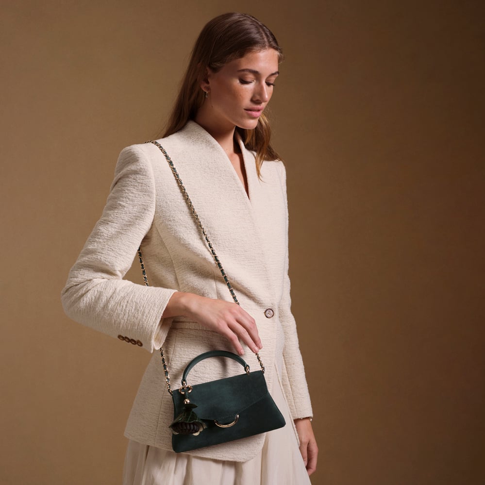 Annabel Small with Peony Charm Emerald Suede