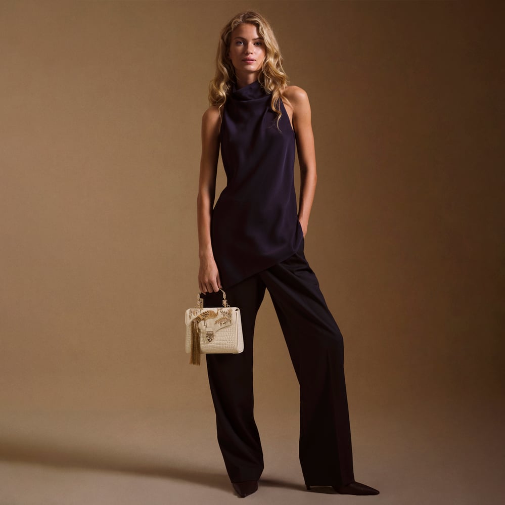 Midi Mayfair® Ivory Velvet & Patent Croc