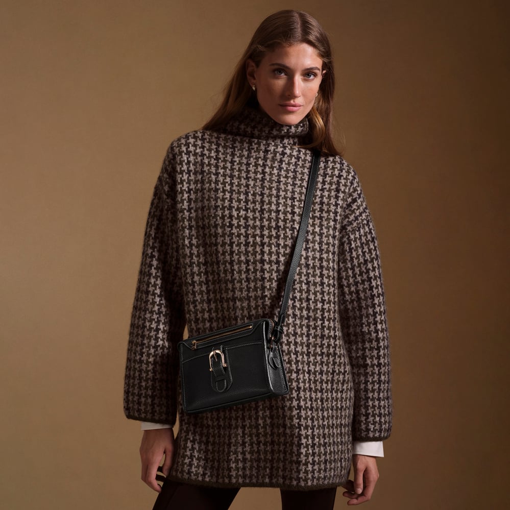 Bella Satchel Black Milled Pebble