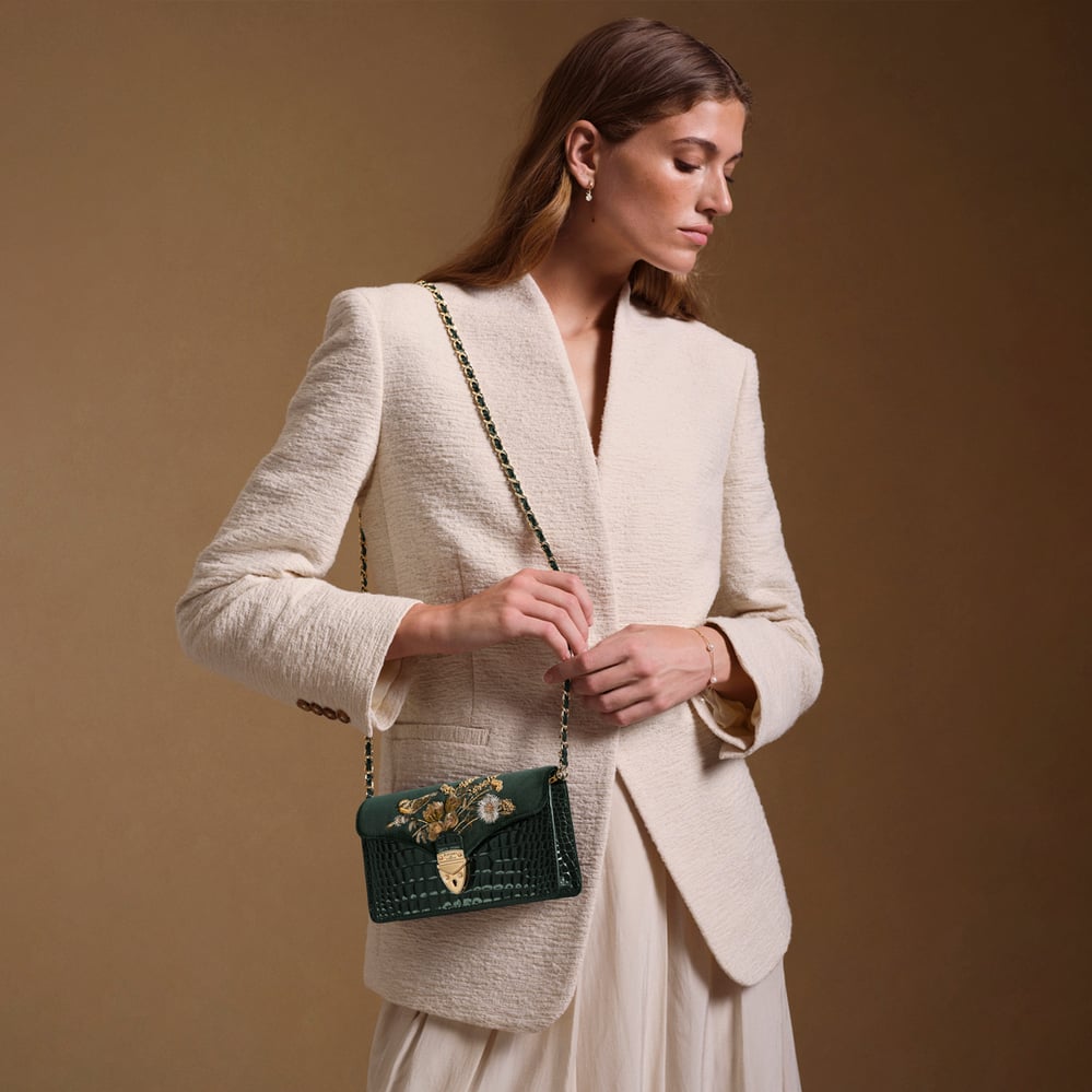 Mayfair®Clutch Evergreen Velvet & Patent Croc