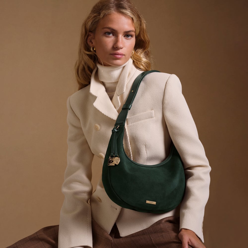 Soho Small Crescent Emerald Suede