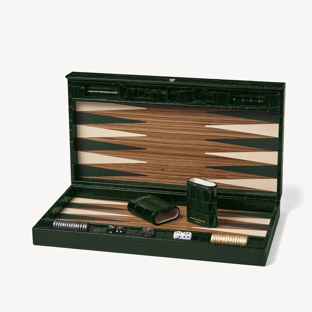 Grand 17-inch Backgammon Set Deep Shine Evergreen Croc