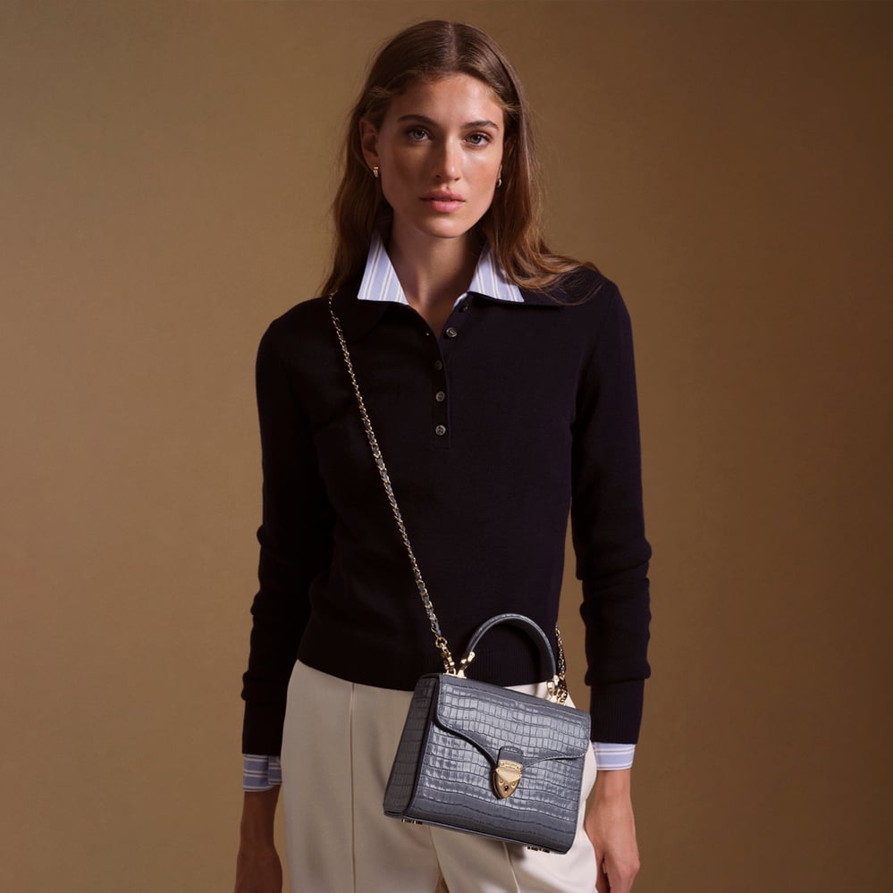 Midi Mayfair® Deep Shine Dusky Blue Small Croc