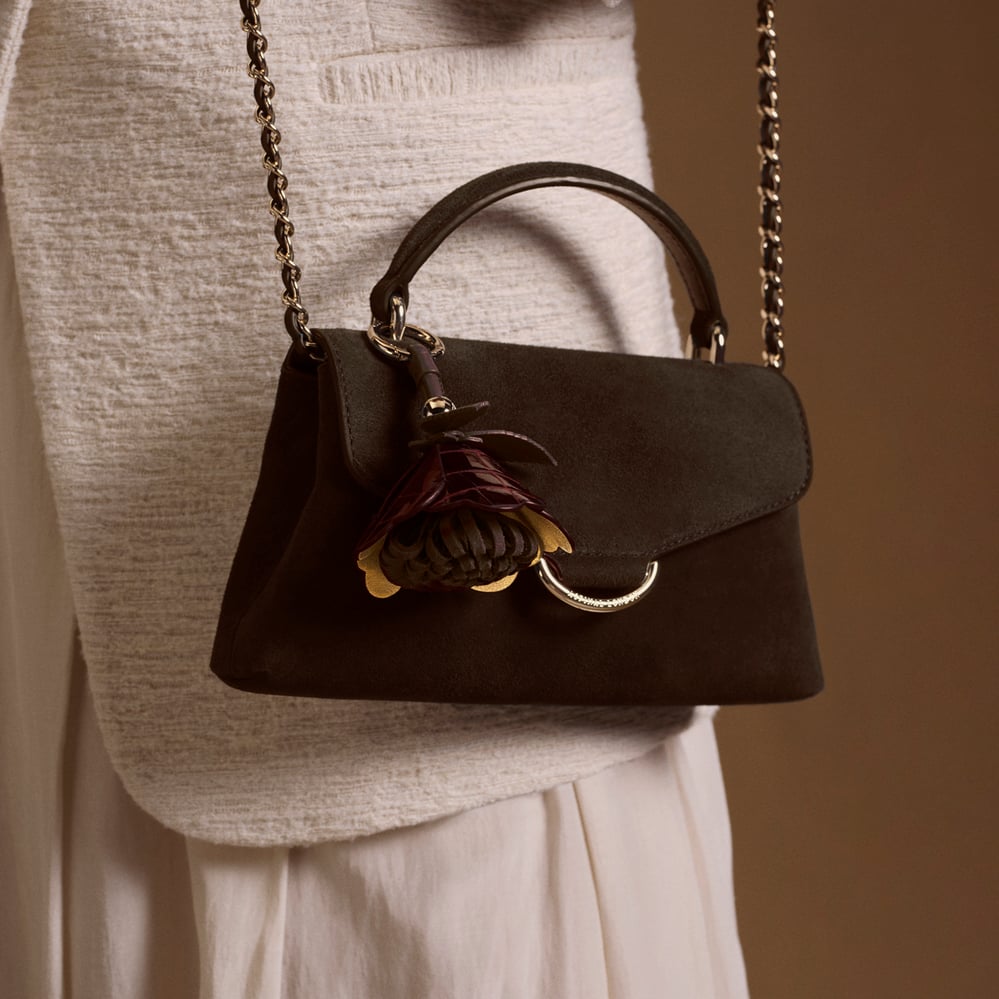 Annabel Small with Peony Charm Chocolate Suede