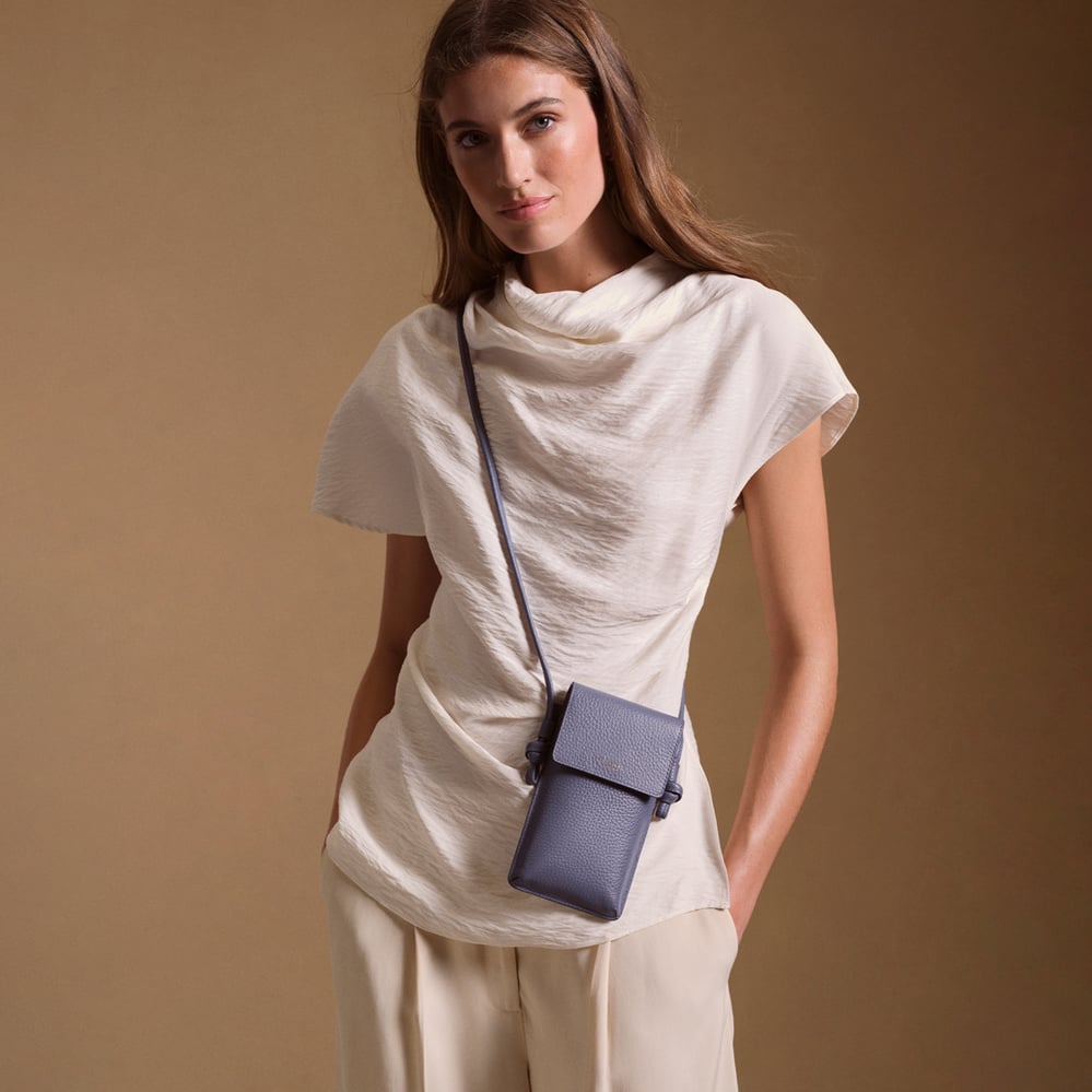 Duo Phone Crossbody Pouch Dusky Blue Pebble