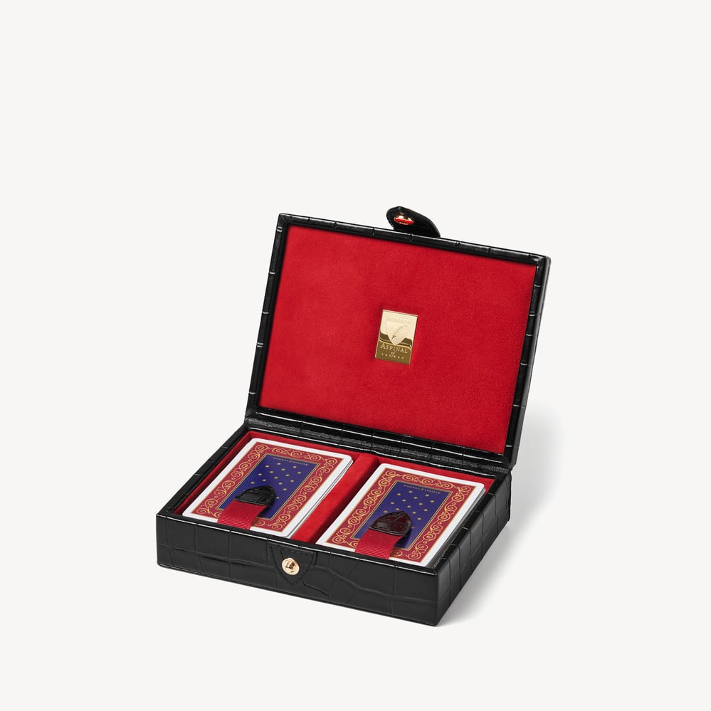 Playing Card Duo Box Deep Shine Black Croc